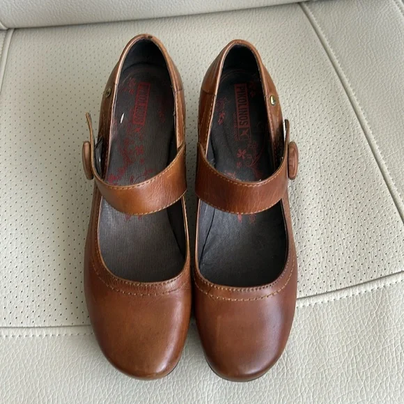 Pikolinos Mary Jane Cognac Leather Wedge Shoes Size 38 - Picture 6 of 10